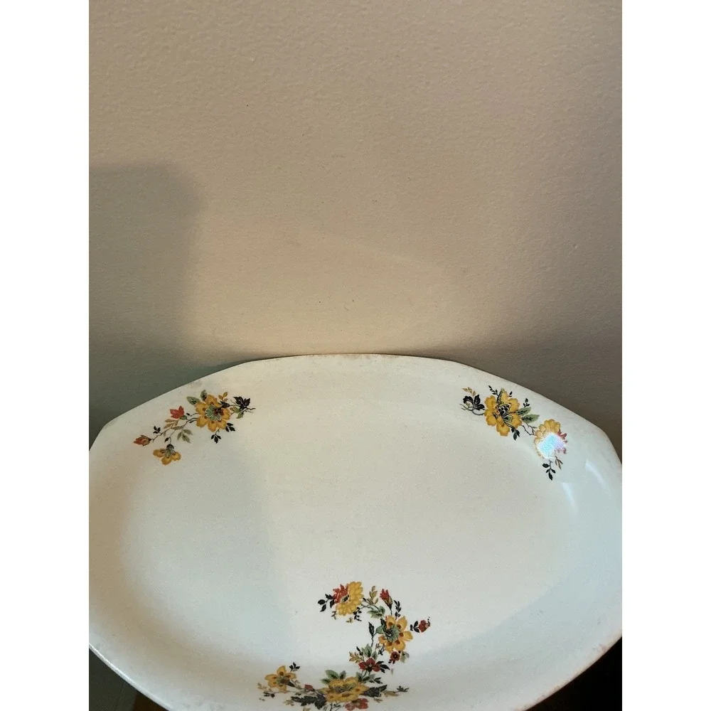 Vintage Homer Laughlin Floral Oval Serving Platter 11.5 Inch Made‎ in USA Cream
